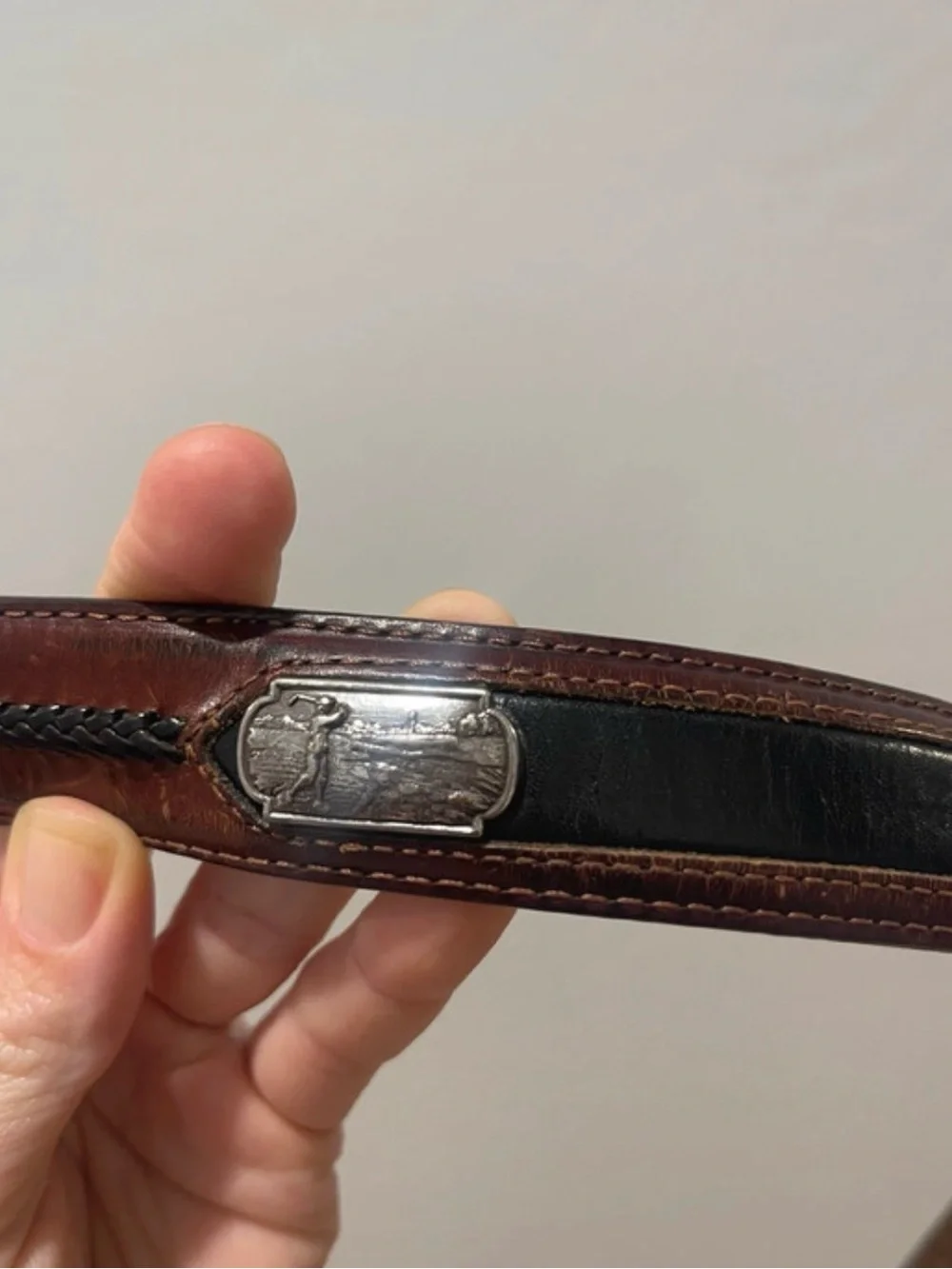 Brighton golf Brown and Black Leather Belt with Silver Accents